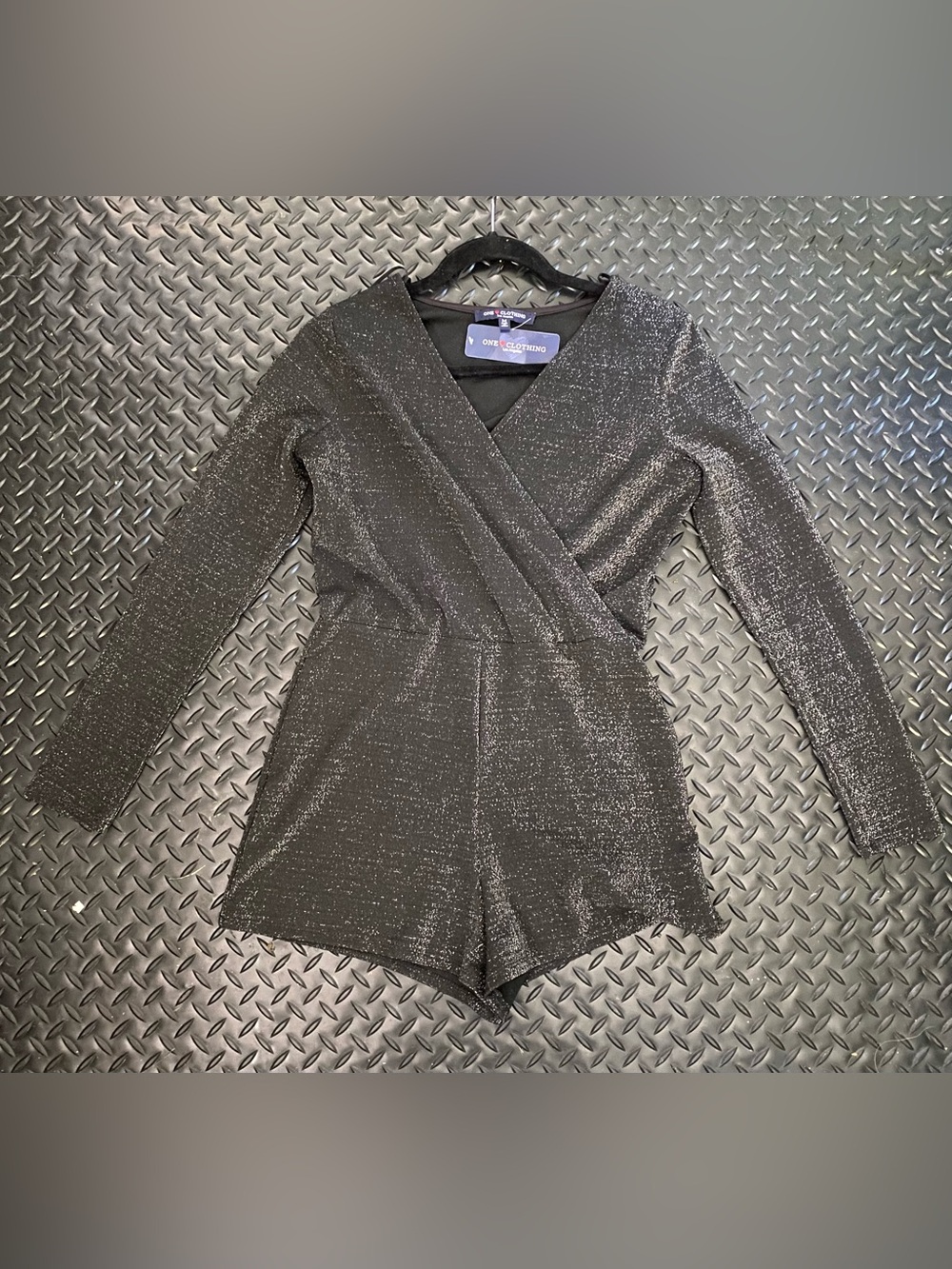 one clothing Black Sparkle Long-Sleeve Wrap Romper